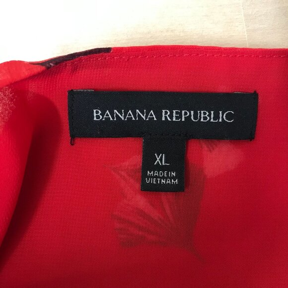 BANANA REPUBLIC- WOMEN'DS XL - RED FLORAL LONG SLEEVE CRISS CROSS WRAP TOP - Picture 7 of 7